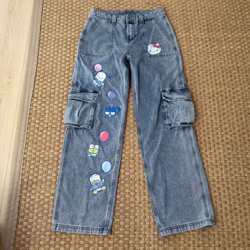 Hello Kitty By Sanrio Balloon Denim Cargo Pants Size 3 *Missing Belt*